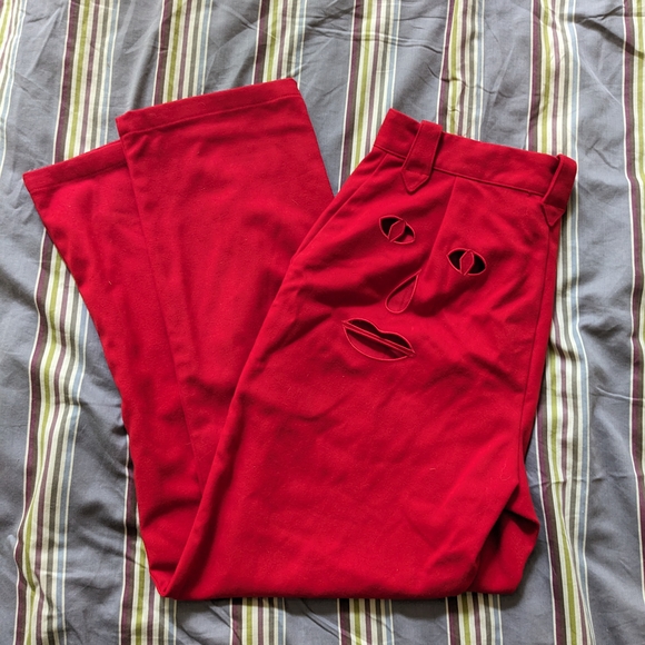 Fashion Brand Company Face Cut Out Red Pants - Picture 1 of 8